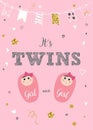 It`s twins. Baby birth announcement card vector design Royalty Free Stock Photo